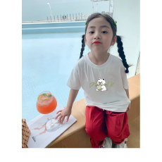 纯棉女童洋气短袖T恤夏装新款百搭圆领印花休闲上衣ins