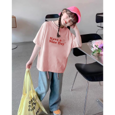 纯棉女童洋气短袖T恤夏装新款百搭圆领印花休闲上衣ins