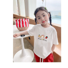 纯棉女童洋气短袖T恤夏装新款百搭圆领印花休闲上衣ins