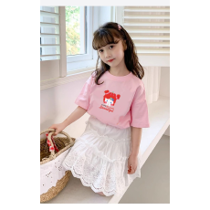 纯棉女童洋气短袖T恤夏装新款百搭圆领印花休闲上衣ins