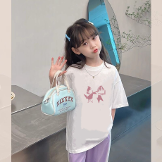 纯棉女童洋气短袖T恤夏装新款百搭圆领印花休闲上衣ins