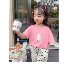 纯棉女童洋气短袖T恤夏装新款百搭圆领印花休闲上衣ins