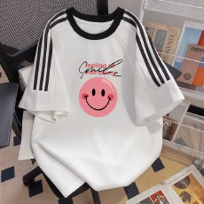 批发纯棉夏季新款中大童<b class='q'>女</b><b class='q'>童</b>短袖T恤印花休闲圆领三条杠上衣