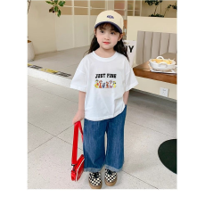 纯棉女童洋气短袖T恤夏装新款百搭圆领印花休闲上衣ins