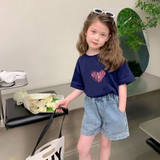 纯棉女童洋气短袖T恤夏装新款百搭圆领印花休闲上衣ins