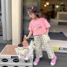 纯棉女童洋气短袖T恤夏装新款百搭圆领印花休闲上衣ins