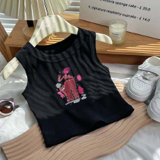 批发1*1纯棉高弹力儿童背心夏季新款趣味洋气休闲百搭无袖上衣