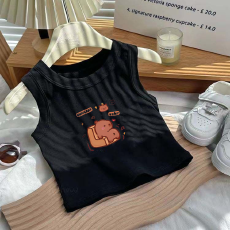 批发1*1纯棉高弹力儿童背心夏季新款趣味洋气休闲百搭无袖上衣