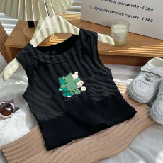 批发1*1纯棉高弹力儿童背心夏季新款趣味洋气休闲百搭无袖上衣