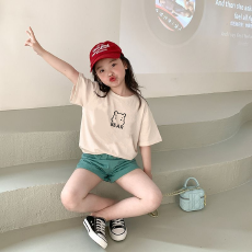 批发纯棉<b class='q'>女童</b>洋气<b class='q'>短袖</b>T恤夏装新款百搭圆领印花休闲上衣ins