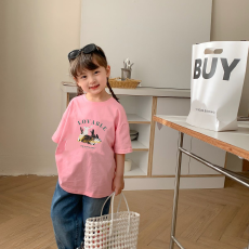 批发纯棉<b class='q'>女童</b>洋气<b class='q'>短袖</b>T恤夏装新款百搭圆领印花休闲上衣ins