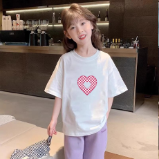 批发纯棉<b class='q'>女童</b>洋气<b class='q'>短袖</b>T恤夏装新款百搭圆领印花休闲上衣ins