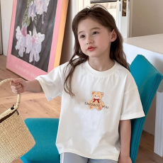 批发纯棉<b class='q'>女童</b>洋气<b class='q'>短袖</b>T恤夏装新款百搭圆领印花休闲上衣ins