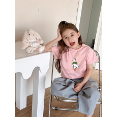 批发纯棉<b class='q'>女</b><b class='q'>童</b>洋气短袖T恤夏装新款百搭圆领印花休闲百搭上衣