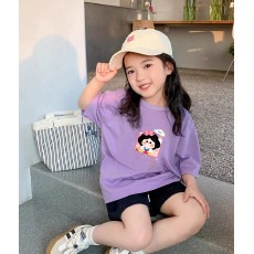 批发纯棉<b class='q'>女</b><b class='q'>童</b>洋气短袖T恤夏装新款百搭圆领印花休闲百搭上衣