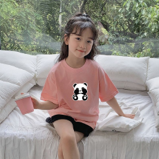 批发纯棉<b class='q'>女</b><b class='q'>童</b>洋气短袖T恤夏装新款百搭圆领印花休闲百搭上衣