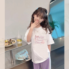 批发纯棉<b class='q'>女</b><b class='q'>童</b>洋气短袖T恤夏装新款百搭圆领印花休闲百搭上衣