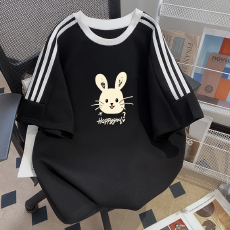 批发纯棉夏季新款中<b class='q'>大</b><b class='q'>童</b>女<b class='q'>童</b><b class='q'>短袖</b>T<b class='q'>恤</b>印花休闲圆领三条杠上衣