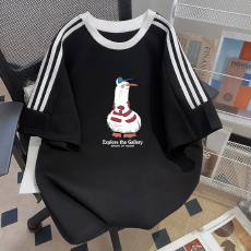 批发纯棉夏季新款中<b class='q'>大</b><b class='q'>童</b>女<b class='q'>童</b><b class='q'>短袖</b>T<b class='q'>恤</b>印花休闲圆领三条杠上衣