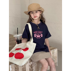 批发纯棉女童洋气短袖T恤夏装新款百搭圆领印花休闲百搭上衣