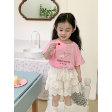 批发纯棉女童洋气短袖T恤夏装新款百搭圆领印花休闲百搭上衣