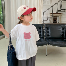 批发纯棉<b class='q'>女</b><b class='q'>童</b>洋气短袖<b class='q'>T</b><b class='q'>恤</b>夏装新款百搭圆领印花休闲百搭上衣