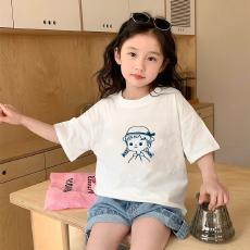 批发纯棉<b class='q'>女</b><b class='q'>童</b>洋气短袖<b class='q'>T</b><b class='q'>恤</b>夏装新款百搭圆领印花休闲百搭上衣