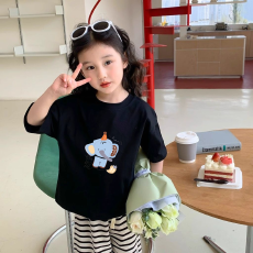 批发纯棉<b class='q'>女</b><b class='q'>童</b>洋气短袖<b class='q'>T</b><b class='q'>恤</b>夏装新款百搭圆领印花休闲百搭上衣