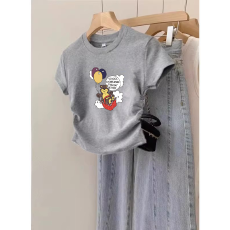 批发1*1纯棉高弹力女童短袖t恤<b class='q'>夏</b>季新款抽褶短款收腰百搭洋气T恤