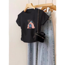 批发1*1纯棉高弹力女童短袖t恤<b class='q'>夏</b>季新款抽褶短款收腰百搭洋气T恤