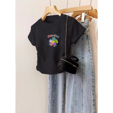 批发1*1纯棉高弹力女童短袖t恤<b class='q'>夏</b>季新款抽褶短款收腰百搭洋气T恤