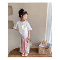 批发纯棉女童洋气短袖T恤<b class='q'>夏</b>装新款百搭圆领印花休闲百搭上衣