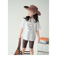 批发纯棉女童洋气短袖T恤<b class='q'>夏</b>装新款百搭圆领印花休闲百搭上衣