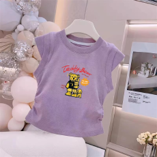 1*1纯棉高弹力女童夏季背心新款褶皱收腰小飞袖中大童上衣T恤