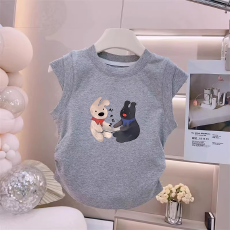 1*1纯棉高弹力女童夏季背心新款褶皱收腰小飞袖中大童上衣T恤