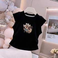 批发1*1纯棉高弹力<b class='q'>女</b><b class='q'>童</b><b class='q'>夏季</b><b class='q'>背心</b><b class='q'>新款</b>褶皱收腰小飞袖中<b class='q'>大</b><b class='q'>童</b>上衣T恤