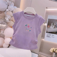 批发1*1纯棉高弹力<b class='q'>女</b><b class='q'>童</b><b class='q'>夏季</b><b class='q'>背心</b><b class='q'>新款</b>褶皱收腰小飞袖中<b class='q'>大</b><b class='q'>童</b>上衣T恤