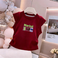 批发1*1纯棉高弹力<b class='q'>女</b><b class='q'>童</b><b class='q'>夏季</b><b class='q'>背心</b><b class='q'>新款</b>褶皱收腰小飞袖中<b class='q'>大</b><b class='q'>童</b>上衣T恤