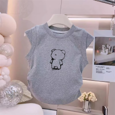 批发1*1纯棉高弹力<b class='q'>女</b><b class='q'>童</b><b class='q'>夏季</b><b class='q'>背心</b><b class='q'>新款</b>褶皱收腰小飞袖中<b class='q'>大</b><b class='q'>童</b>上衣T恤