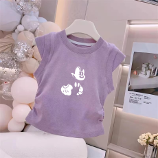 批发1*1纯棉高弹力<b class='q'>女</b><b class='q'>童</b><b class='q'>夏季</b><b class='q'>背心</b><b class='q'>新款</b>褶皱收腰小飞袖中<b class='q'>大</b><b class='q'>童</b>上衣T恤