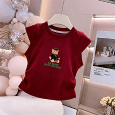 批发1*1纯棉高弹力<b class='q'>女</b><b class='q'>童</b><b class='q'>夏季</b><b class='q'>背心</b><b class='q'>新款</b>褶皱收腰小飞袖中<b class='q'>大</b><b class='q'>童</b>上衣T恤