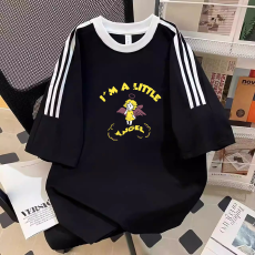 批发纯棉夏季新款中<b class='q'>大</b><b class='q'>童</b><b class='q'>女</b><b class='q'>童</b><b class='q'>短袖</b><b class='q'>T</b><b class='q'>恤</b>印花休闲圆领三条杠上衣