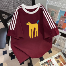 批发纯棉夏季新款中<b class='q'>大</b><b class='q'>童</b><b class='q'>女</b><b class='q'>童</b><b class='q'>短袖</b><b class='q'>T</b><b class='q'>恤</b>印花休闲圆领三条杠上衣