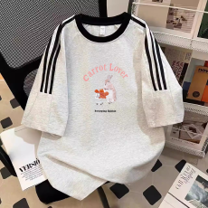 批发纯棉夏季新款中<b class='q'>大</b><b class='q'>童</b><b class='q'>女</b><b class='q'>童</b><b class='q'>短袖</b><b class='q'>T</b><b class='q'>恤</b>印花休闲圆领三条杠上衣