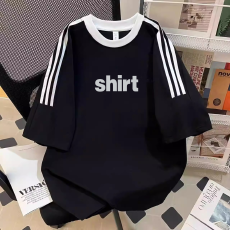 批发纯棉夏季新款中<b class='q'>大</b><b class='q'>童</b><b class='q'>女</b><b class='q'>童</b><b class='q'>短袖</b><b class='q'>T</b><b class='q'>恤</b>印花休闲圆领三条杠上衣