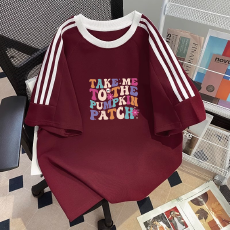 批发纯棉夏季新款中<b class='q'>大</b><b class='q'>童</b><b class='q'>女</b><b class='q'>童</b><b class='q'>短袖</b><b class='q'>T</b><b class='q'>恤</b>印花休闲圆领三条杠上衣