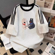 批发纯棉夏季新款中<b class='q'>大</b><b class='q'>童</b><b class='q'>女</b><b class='q'>童</b><b class='q'>短袖</b><b class='q'>T</b><b class='q'>恤</b>印花休闲圆领三条杠上衣