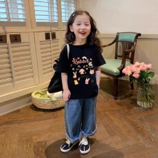 批发纯棉<b class='q'>女</b><b class='q'>童</b>洋气短袖T恤夏装<b class='q'>新款</b>百搭圆领印花休闲百搭上衣