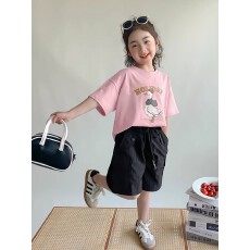 批发纯棉<b class='q'>女</b><b class='q'>童</b>洋气短袖T恤夏装<b class='q'>新款</b>百搭圆领印花休闲百搭上衣