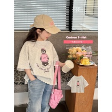 批发纯棉<b class='q'>女</b><b class='q'>童</b>洋气短袖T恤夏装<b class='q'>新款</b>百搭圆领印花休闲百搭上衣